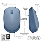 Logitech M170 Wireless Mouse for PC, Mac, Laptop, 2.4 GHz with USB Mini Receiver  - Blue Grey-Plastic parts in M170 include certified post consumer recycled plastic (minimum 59% for Black, Blue/Black, Red/Black, Black/Grey, Grey/Black, Off-white and 38% for Rose and Blue grey 
