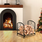 Outsunny Firewood Rack Outdoor - 16" Metal Fireplace Log Holder - Black-Strong powder coated metal structure for full support
