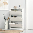 HOMCOM Narrow Shoe Cabinet with 3 Flip Drawers for Entryway - White-Modern design fits most home decor styles