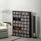 HOMCOM 8-Tier CD Shelf with 16 Compartments - Black-Slim media cabinet design to maximize floor space