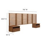 Modway Render 7-Piece Wall Mount Queen Headboard with Nightstands - Walnut-Assembly Required