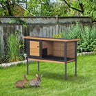 PawHut Elevated Rabbit Hutch with Tray and Openable Roof - Natural/Black-Lockable doors for easy in and out also ensures your pet's safety 