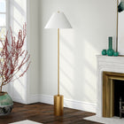 Hudson&Canal Somerset 64" Tall Floor Lamp with Empire Fabric Shade - Brass/White-Handcrafted brass finish is applied to the candlestick metal base