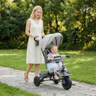 Qaba 6 in 1 Foldable Toddler Tricycle with Adjustable Push Handle, Removable Canopy - Grey-Rotating seat allows face-to-face interaction for closer parent-child bonding