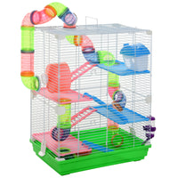 PawHut 5 Tiers Hamster Cage - Green-5 tier design offers ample space for your pet to exercise, relax, and explore