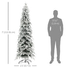 HOMCOM 7' Snow-Flocked Pencil Christmas Tree with Auto Open and Steel Base - Green-Downswept branches mimic natural forest pines 