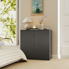HOMCOM 30.7" Fluted Sideboard Buffet Cabinet with Push-to-Open Door - Distressed Black Grey - Set of 2-Works as coffee bar cabinet, living room cabinet, dining buffet or entryway cabinet