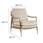 Modway Langford Performance Velvet Accent Armchair - Almond Walnut-Stain-Resistant Upholstery