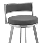 Armen Living Roman 26" Counter Height Swivel Bar Stool in Grey Faux Leather & Brushed Stainless Steel-6