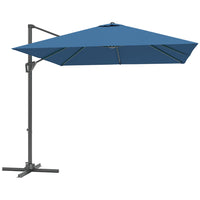 Outsunny 8' L x 8' W Square Patio Hanging Offset Umbrella with 360° Rotation - Navy Blue-Attractive and stylish offset market patio umbrella provides extra protection from the weather elements with its superior tilt and crank design  