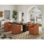 Manhattan Comfort Anna Round 23.23" Modern Faux Leather Upholstered Dining Armchair - Saddle-Heavy Plastic Foot Padding