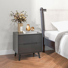 HOMCOM Modern Bedside Table with 2 Drawers and Solid Wood Legs - Black-Work well as a bedside table, sofa side table, or small organizer for small rooms 