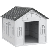 PawHut 26" W Plastic Outdoor Dog House - Grey-Water-resistant surface and slanted roof shield pets from rain 