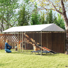 PawHut Outdoor Dog Kennel and Dog Run with Two Rooms - 19.7' x 7.5' x 7.5' - Silver-Made from galvanized metal and steel, ensures pet safety 