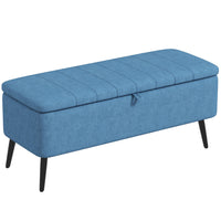 HOMCOM Linen Fabric Storage Ottoman Bench - Dark Blue-Multifunctional indoor decor, can be used as a shoe stool, bed end bench, or entryway bench  