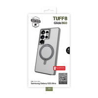 TUFF8 Samsung Galaxy S25 Ultra Glide360 Rugged Qi2 Compatible Case-360° Rotating Stand: Built-in stand that rotates to multiple angles for hands-free phone use
