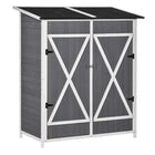 Outsunny Garden Storage Shed with Asphalt Roof - 55" L x 30" W x 63" H - Dark Grey-Equipped with a movable double-layer table 