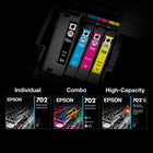 Epson 702 Ink Cartridge Combo Pack - Standard Capacity - Black/Colour CMY-Epson printing system is specifically designed to be used with Epson Genuine Cartridges. Use of non-genuine ink could cause damage not covered under the printer's limited warranty