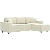HOMCOM Chaise Sectional Corner Corduroy Sofa - Cream White-Interchangeable sides adapt to left or right corner spaces