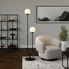 Hudson&Canal Dufrene 2-Light Floor Lamp with Glass Shades - Blackened Bronze/White Milk-Includes an 8 foot cord with foot step on/off switch