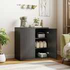 HOMCOM 30.7" Fluted Sideboard Buffet Cabinet with Push-to-Open Door - Distressed Black Grey-Adjustable shelves offer versatile storage for various items