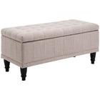 HOMCOM Linen Fabric Storage Ottoman Bench for End of Bed - Beige-Elegant and chic, this bench enhances any living space 