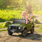 Qaba 12V Land Rover Licensed Kids Ride on Jeep Truck - Dark Green-Electric ride-on car features double doors, horn, and music buttons for immersive play 