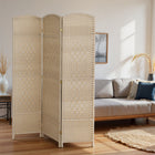 HOMCOM 3 Panel Hand-Woven Freestanding Room Divider for Home Office Bedroom - Light Oak-Solid pine wood frame provides strong support 
