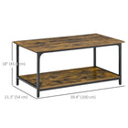HOMCOM Rustic Coffee Table with Shelves - Rustic Brown-Four adjustable foot pads keep the rectangle coffee table stable on uneven floor