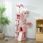 PawHut 70" Multi-Level Cat Tree Tower with 2 Condos - Pink-Two top perches with PP cotton filling offer a cloud-like sleeping experience 