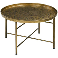 HOMCOM 24" Round Coffee Table with Hammered Tray Top Metal - Gold-Elegant Boho aesthetic enhances home decor with luxurious charm