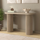 Hudson&Canal Isa Oval Fluted Console Table - 55" W - Alder White-Base features two columns with thin vertical fluting accents around all sides