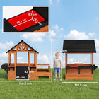 Qaba Outdoor Kids Wooden Garden Games Cottage with Table, Benches, Sink Table - Light Brown-A removable water basin and flower stand spark creativity and learning about nature