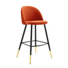 Modway Cordial Performance Velvet Bar Stools - Orange - Set of 2-Non-Marking Foot Caps