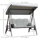Outsunny 3-Seater Porch Swing Heavy Duty with Tilt Canopy - Light Grey-Swing sets for backyard is built with steel frame in powder coated finish, stable and tough, holds up to 792lbs
