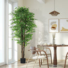 HOMCOM 8' Tall Artificial Silk Ficus Tree for Home Office - Green-Silk leaves maintain colour vibrancy, resisting fading 