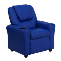 Flash Furniture Contemporary Blue Vinyl Kids Recliner with Cup Holder & Headrest-Child Sized Recliner