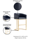 Manhattan Comfort Louvre 21" Mid-Century Modern Leatherette Upholstered Barstool - Black and Titanium Gold - 2 Pack-Features a gracefully curved leatherette-upholstered seat with tailored stitching, paired with a polished stainless steel base showcasing a distinctive cantilevered silhouette and subtly beveled edges for a refined, modern look