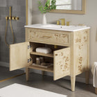 Modway Elysian 36" Wood Bathroom Vanity - White/Burl-Concealed Kitchen Hinges