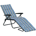 Outsunny Folding Lounge Chair with Cushion - Adjustable Back - Blue and White-Tan or lounge around the pool together on