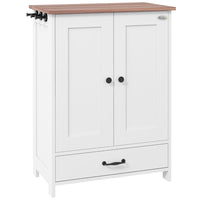 PawHut Dog Feeding Station with Storage, Adjustable Panel and Hooks - White-Hidden feeding bowls reduce clutter, keeping feeding area tidy 