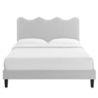 Modway Current Performance Velvet Full Platform Bed with Black Wood Legs - Light Grey-Black Wood Legs With Non-Marking Caps