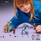 LEGO Marvel Iron Man & War Machine vs. Hammer Drones-LEGO Marvel minifigures - Includes an Iron Man minifigure with blue hand and feet blasters and laser beam weapons and a War Machine minifigure with red hand and feet blasters and a stud shooter