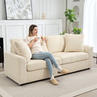 HOMCOM 3 Seater Upholstered Sofa Couch for Bedroom - Cream White-Corduroy fabric is skin-friendly, breathable, and elegantly textured