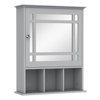 Kleankin Wall Mount Bathroom Mirror Cabinet with Three Shelves - Grey-Wall-mounted design takes up little space