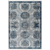 Modway Entourage Kensie Distressed Floral Moroccan Trellis Area Rug - 5 ft W x 8 ft L - Ivory/Blue-Distressed Vintage Floral Moroccan Trellis Area Rug