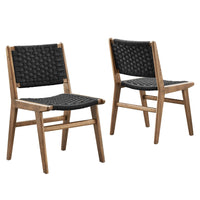 Modway Saoirse Woven Rope Wood Dining Side Chair - Walnut/Black - 2 Pack-Woven Rope