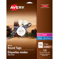 Avery Round Tags - 2" Dia. - White - 120 Labels-White Printable Tags