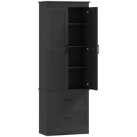 HOMCOM 67" H Farmhouse Kitchen Pantry Cabinet - Black-Features a four-tier cabinet and two drawers, organizing all your kitchen clutter 