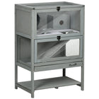 PawHut Wooden Hamster Cage with Storage Shelf and Seesaw - 35.5" H-Galvanized wire mesh on roof ensures good ventilation